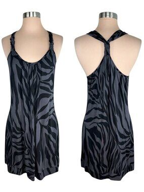 Flora Kung Vintage Black Gray Animal Print Silk Jersey Racerback Tank Dress 8